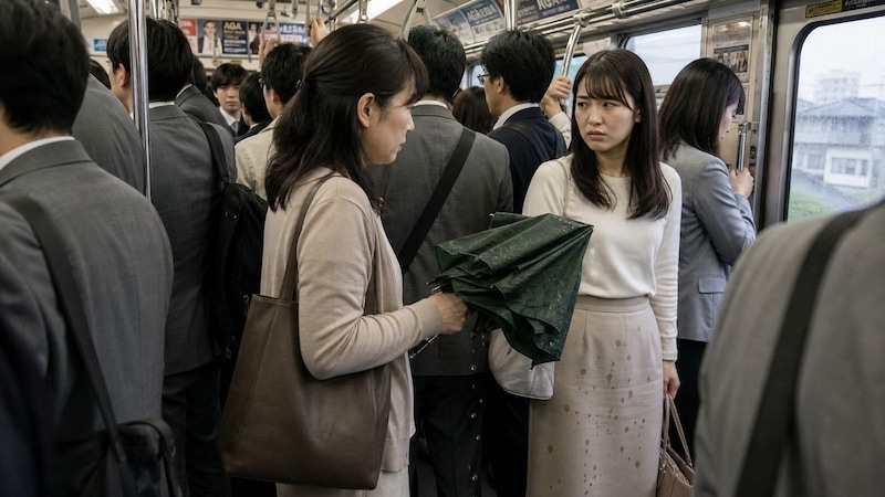 雨の日の満員電車