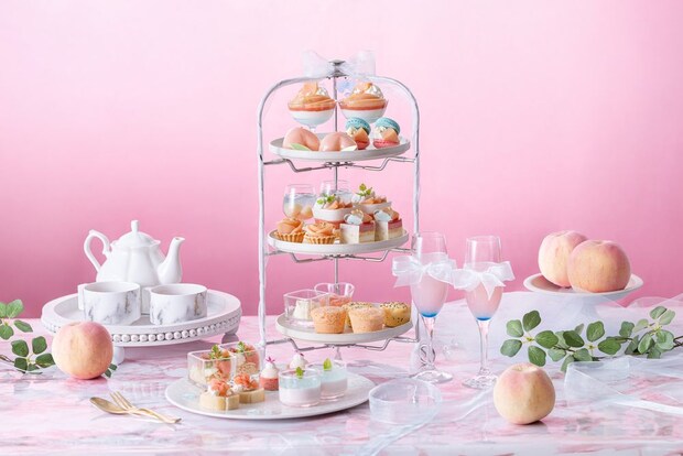 川越プリンスホテル：涼やかなピンク＆アクアブルーの世界観　フレッシュな桃が主役のアフヌン、7月1日より2ヵ月限定販売