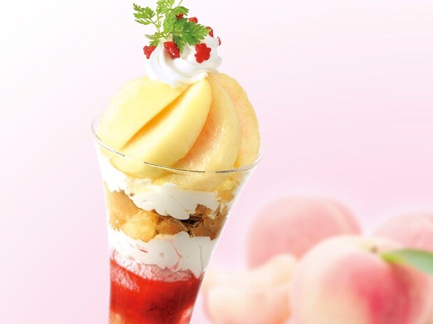 銀座コージーコーナー:山梨県産桃使ったパフェ&かき氷、カフェ・レストラン併設9店舗で6月27日より販売開始