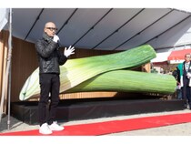 万博に出現した“に巨大なネギ”が「ねぎの町・下仁田」でお披露目! 下仁田ねぎ祭りで町長感激「未来を望む象徴になる!」
