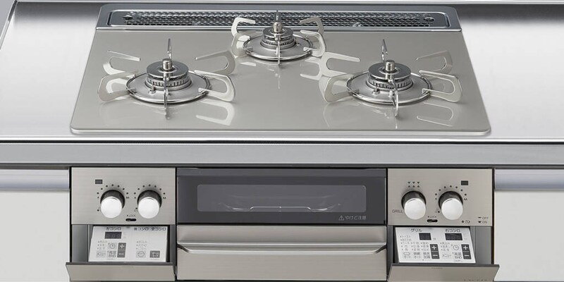 ガラストップ天板のコンロ