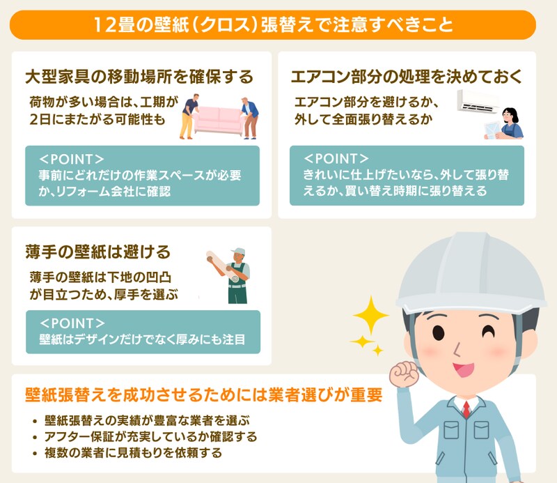 12畳の壁紙（クロス）張替えで注意すべきこと