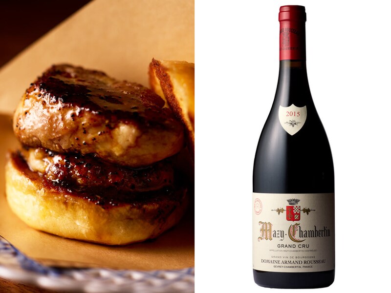 新橋『MIDAIR』の「自家製バンズのミデールバーガー ロッシーニ風」と「マジ シャンベルタン グラン クリュ アルマン・ルソー 2015」