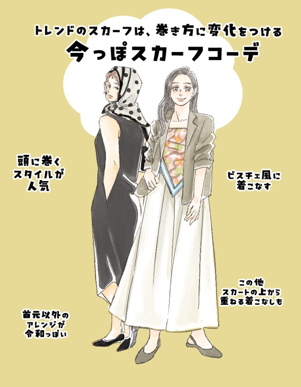 今っぽいスカーフコーデ