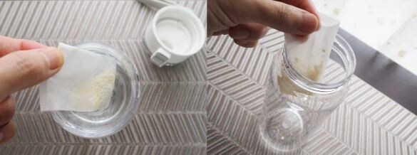  左：お茶パックを入れる時、右：お茶パックを取り出す時