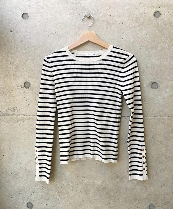 タイトル  リブニットボーダーボタンスリーブプルオーバーZ