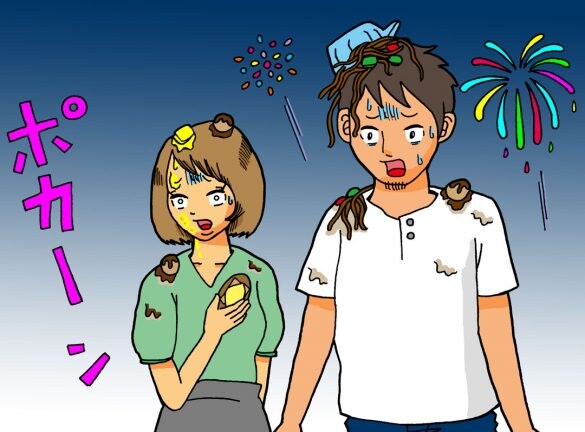 屋台グルメを投げつけられて