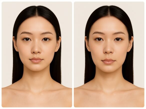  右の写真は、鼻の下が間延びしています