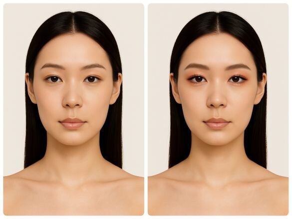  左はすっぴん、右は強めのアイメイク
