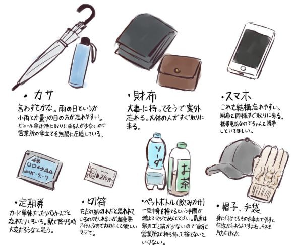 おなじみの落とし物たち(提供:やまとじさん@yamatozi201)