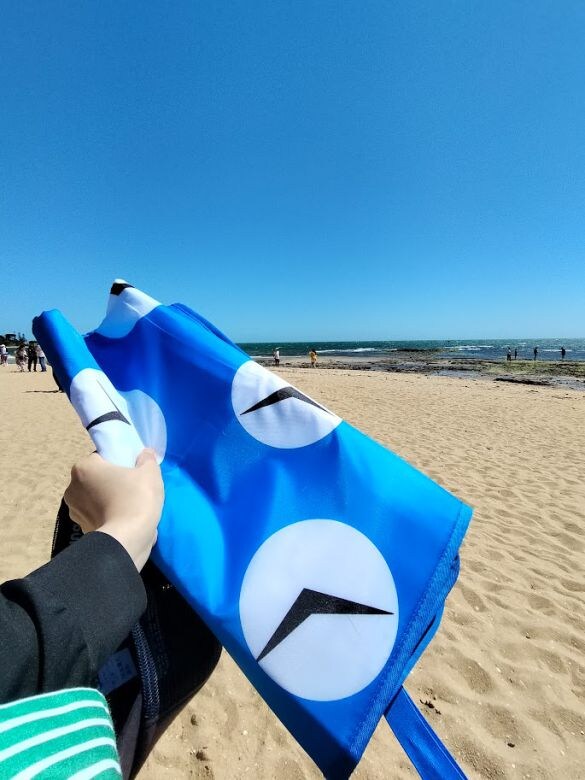  オーストラリアの海をレジャーシートに見せる