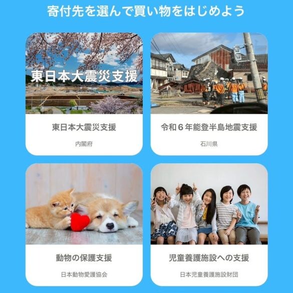  「ギバース」寄付先の一例