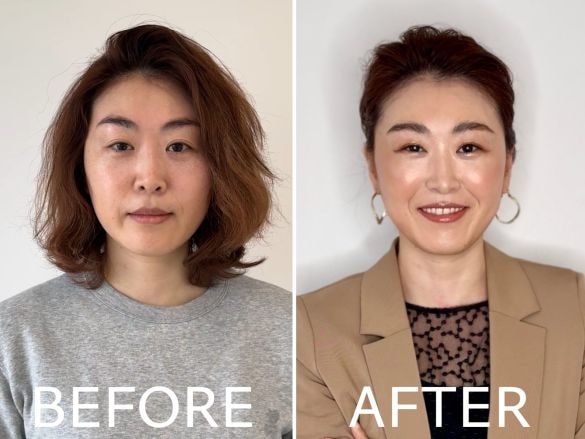  左：眠そうな目がお悩み、右：太く入れてないのに目がぱっちり