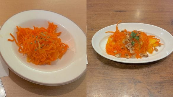  左：サイゼリヤ「キャロットラペ」（税込200円）右：オリーブの丘「キャロットラペ」（税込319円）