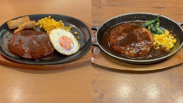  左：サイゼリヤ「ハンバーグステーキ」（税込400円）右：オリーブの丘「デミグラスハンバーグ」（税込539円）