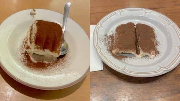  左：サイゼリヤ「ティラミス クラシコ」（税込300円）右：オリーブの丘「ティラミス」（税込429円）