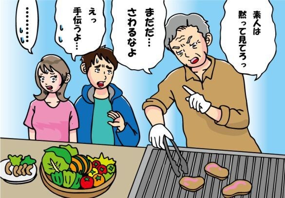 バーベキューで張り切る義父