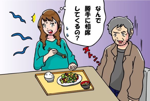 定食屋で“勝手に隣に座るおじさん”にゾゾッ！ 手まで触られて困っていたら、年配女将が“ド迫力の神対応”