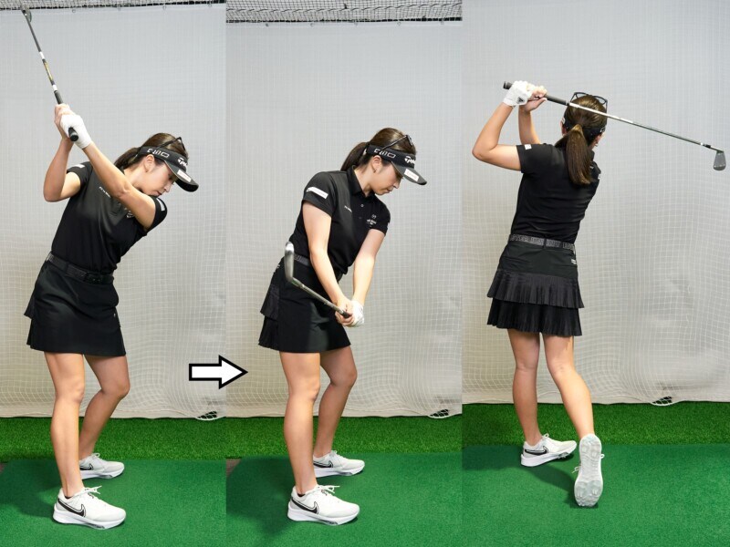スイング中の“正しい体重移動”とは？「体重を右カカトに…」と女性コーチが解説