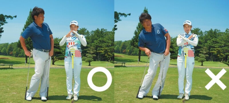 両足の幅で小さく体重移動すると手打ちにならない！アプローチのコツをレッスン