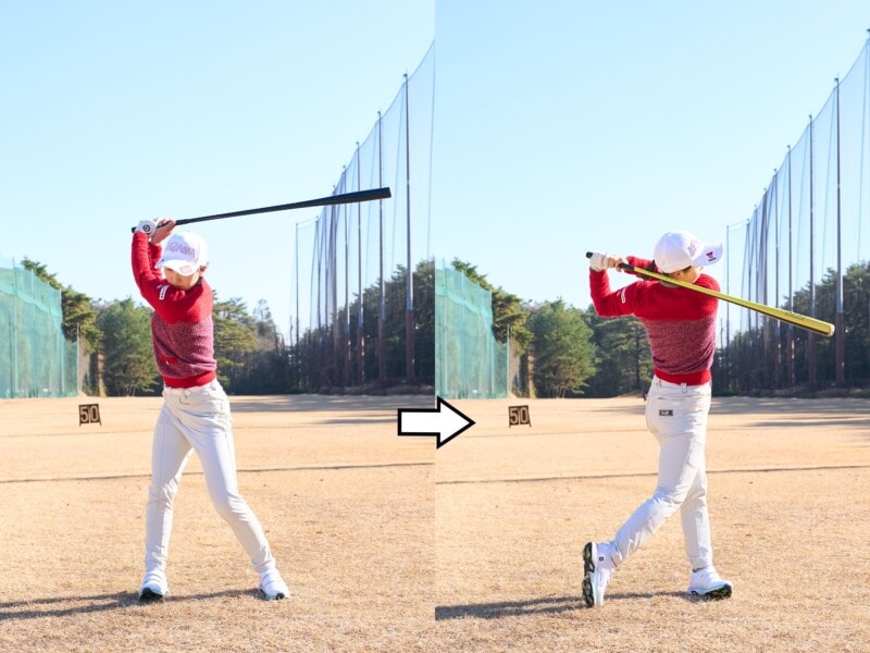 飛距離アップに効く!全力素振りで「振る力」を強化