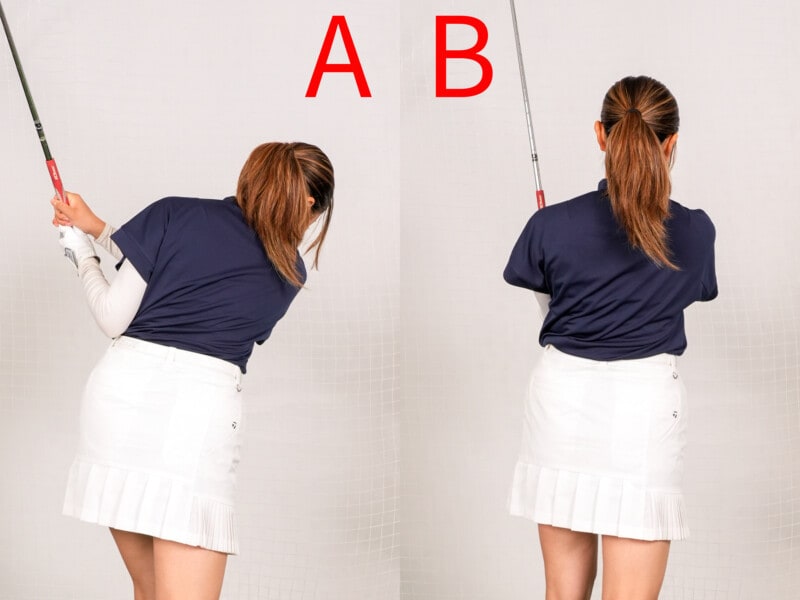 パーを獲れる“正しいフィニッシュ”はどっち？左ヒジの位置に注目！