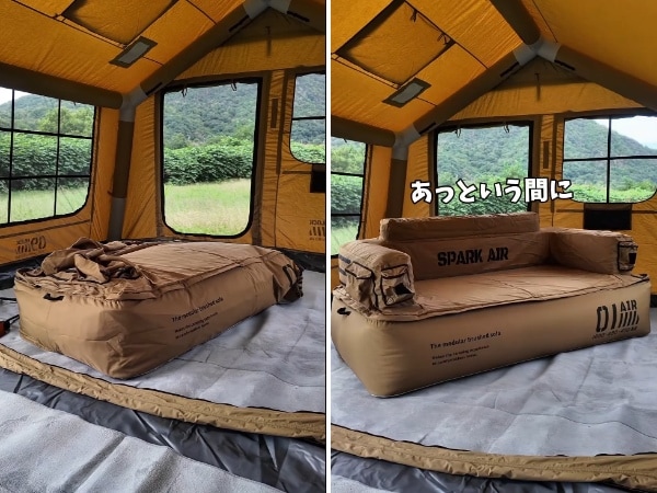 テントが一気にリビング化！即完売した“3WAYソファベッド”が快適すぎた