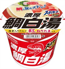 エースコック「スーパーカップ1．5倍」新商品「濃厚鯛白湯ラーメン」　エビ練り込んだ「紅ねりたま」入り