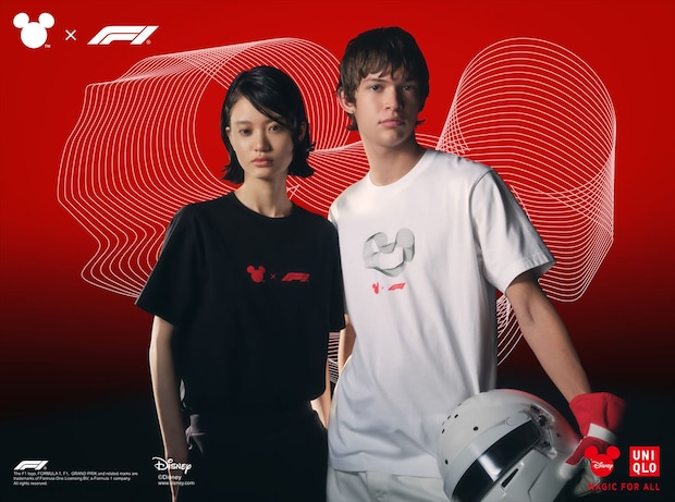 ユニクロUT「ディズニー×F1」コレクション発売　“ミッキー”モチーフのレーストラック、タイヤ痕がデザイン