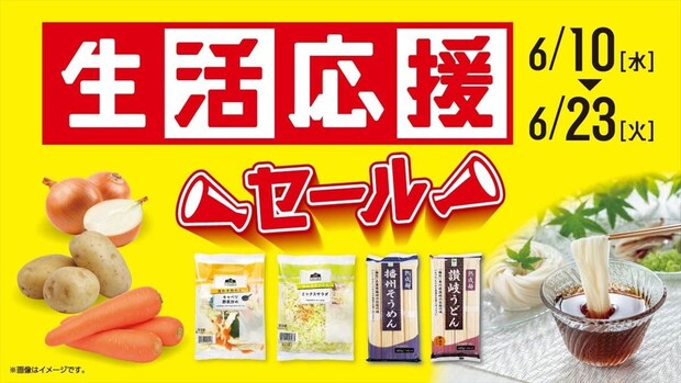 【ローソンストア100】うどん、そば、そうめん“値引き”　カット野菜“108円”　「生活応援セール」実施