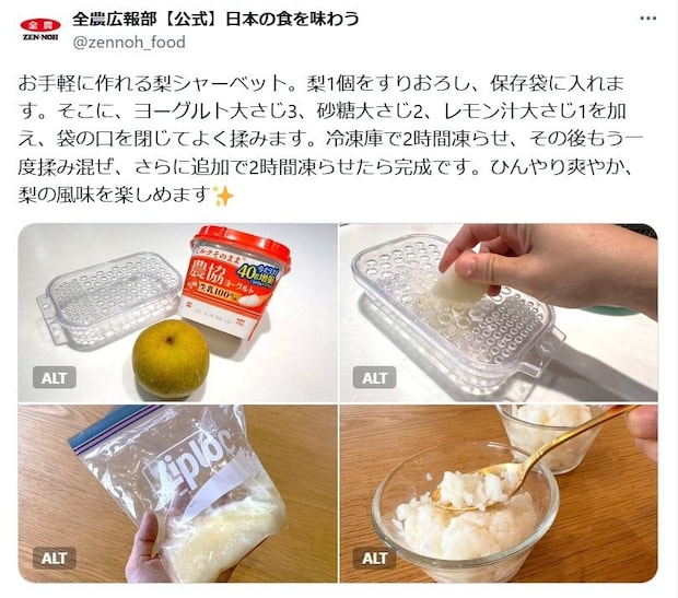 ひんやり爽やか！　旬の「ナシ」使ったシャーベットの“簡単レシピ”【JA全農が紹介】