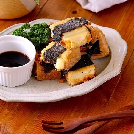 厚揚げで磯部餅！？厚揚げチーズのサクサク海苔巻き