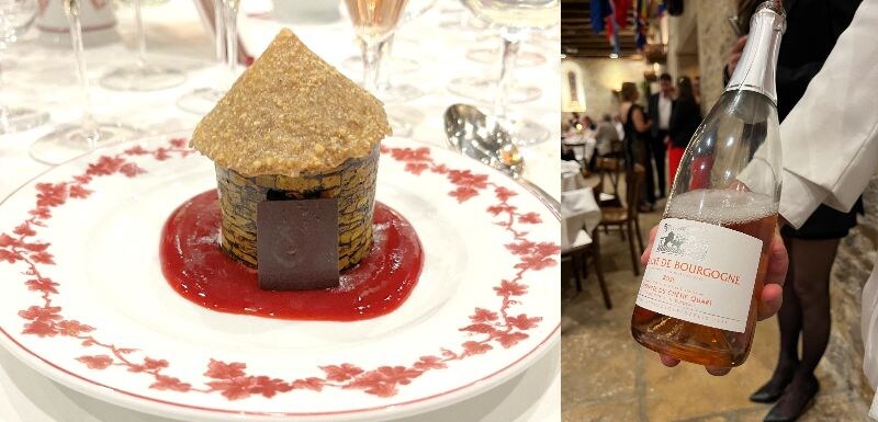 画像: 「季節のフルーツを使ったカボット・グラッセ」(左) 『クレマン・ド・ブルゴーニュ・ロゼ - ドメーヌ・シェティフ・クアール』(右)