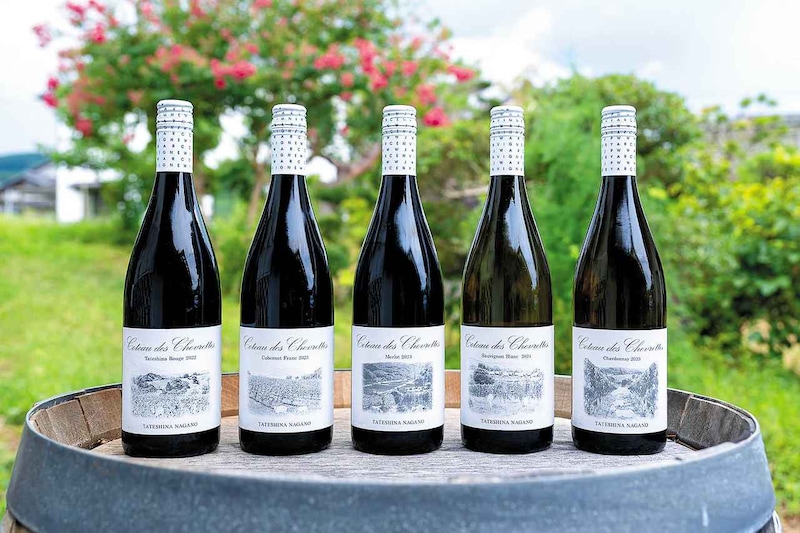 画像: 伊澤氏が手掛ける「コトー・デ・シュヴェレット」。 左から『タテシナルージュ 2022年』(3630円) 、『カベルネ・フラン 2023年』(3630円)、『メルロー 2023年』(3630円)、『ソーヴィニヨン・ブラン 2024年』(3300円)、『シャルドネ 2023年』(3630円) ※価格はすべて税込