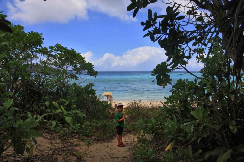 画像: 船浮港ですれ違った観光客は森の峠を越えて浜へ遊びにきていた。
