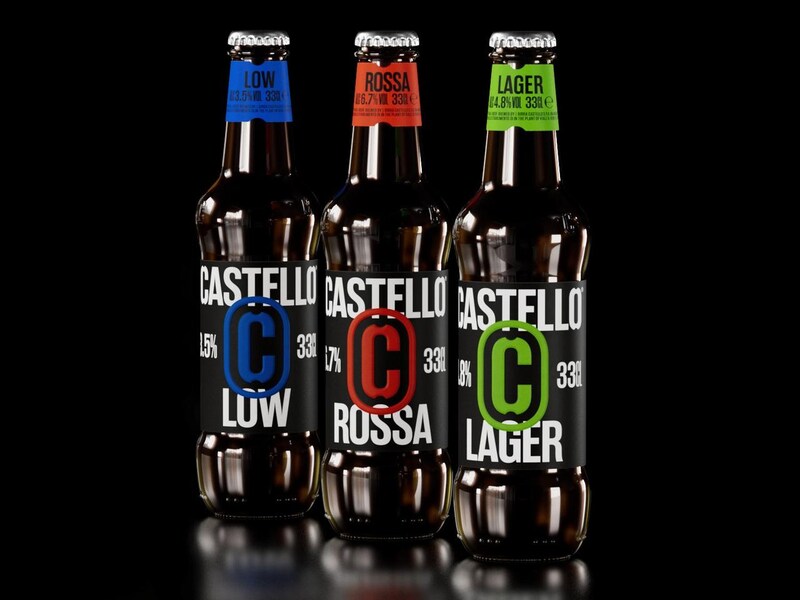 画像: レギュラーシリーズの「カステッロ」。左からアルコール度数を抑えて軽やかな飲み心地に仕上げた「カステッロ・ロー」(alc3.5%)、焙煎モルトの香ばしさと豊かなボディが魅力の「カステッロ・ロッサ」(alc.6.5%)そしてフレッシュなホップのアロマが爽快に香る「カステッロ・ラガー」(alc.5.0%)