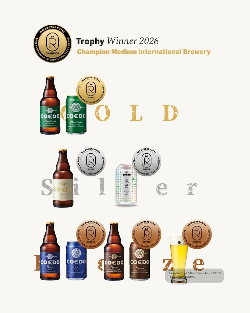 世界最大規模のビールコンペティション「2026 Australian International Beer Award」にて、COEDO BREWERYが最高位の『Champion Medium International Brewery』を受賞!