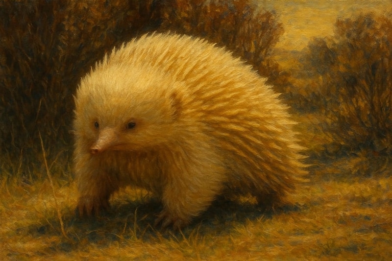 極めて珍しい「アルビノ・ハリモグラ」を目撃、発見者「伝説ポケモン級」