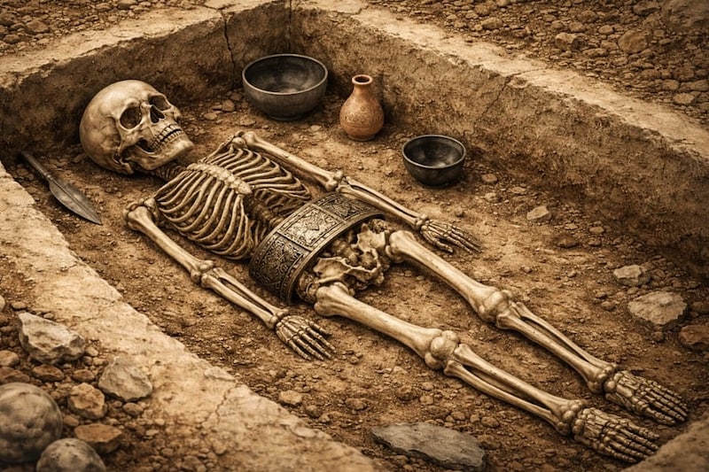 「戦士のベルト」を装着した2500年前の子供の遺骨を発見