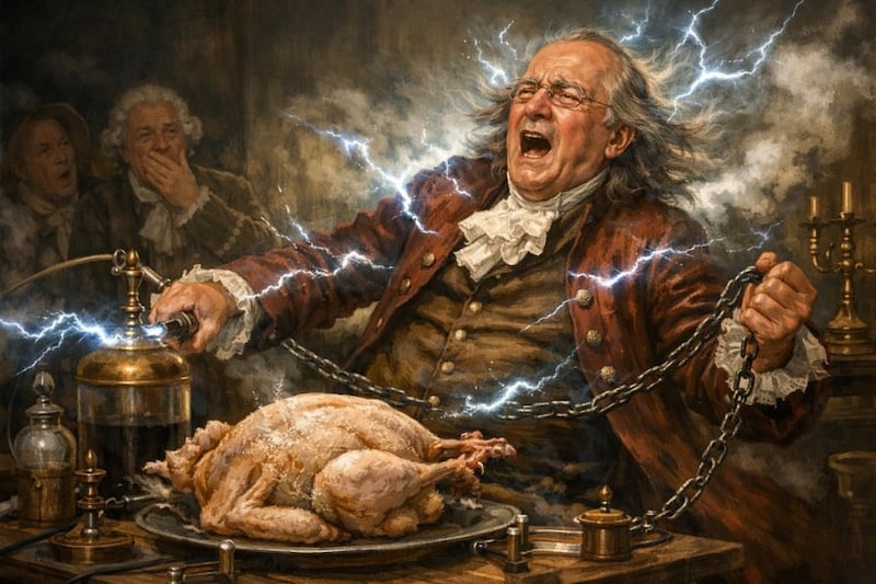 【ベンジャミン・フランクリン】七面鳥の電気調理の実験をして、自分が感電する