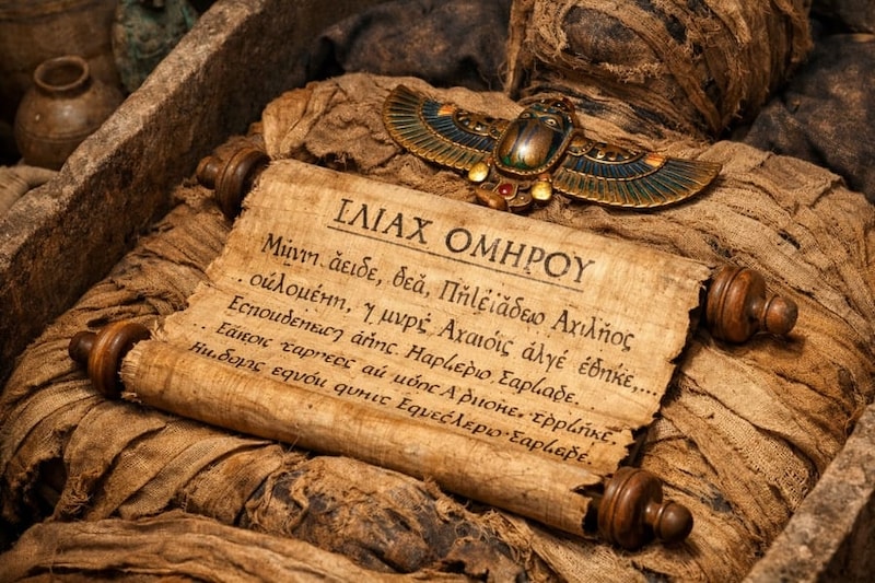 ミイラの中から伝説の詩人ホメロスの叙事詩『イリアス』を発見