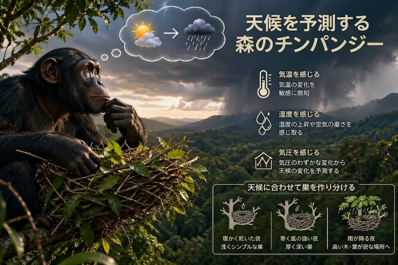 チンパンジーは「天気を予測」していたーー天候に応じて「寝床の作り」を変える傾向