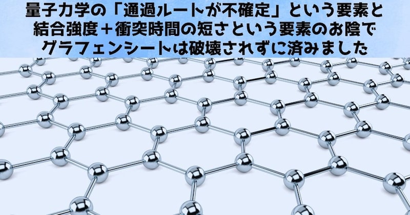 量子力学の「通過ルートが不確定」という要素と、グラフェンの結合強度+衝突時間の短さという要素がガッチリ組み合わさって、原子が壁を粉砕せずに透過し、しかも回折という波らしい量子現象が観測できたのです。