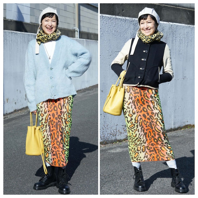 【１週間コーデ】レオパ柄スカートをニット＆ スカジャンでスタイルアップ！冬の着まわしテク～〈金曜日〉#015 Miho Aida～