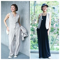 【１週間コーデ】初夏のジレ、着まわし２選  セットアップでトラッドに、オールインワンに合わせてリラックス～〈金曜日〉#019 Yuko Adachi～