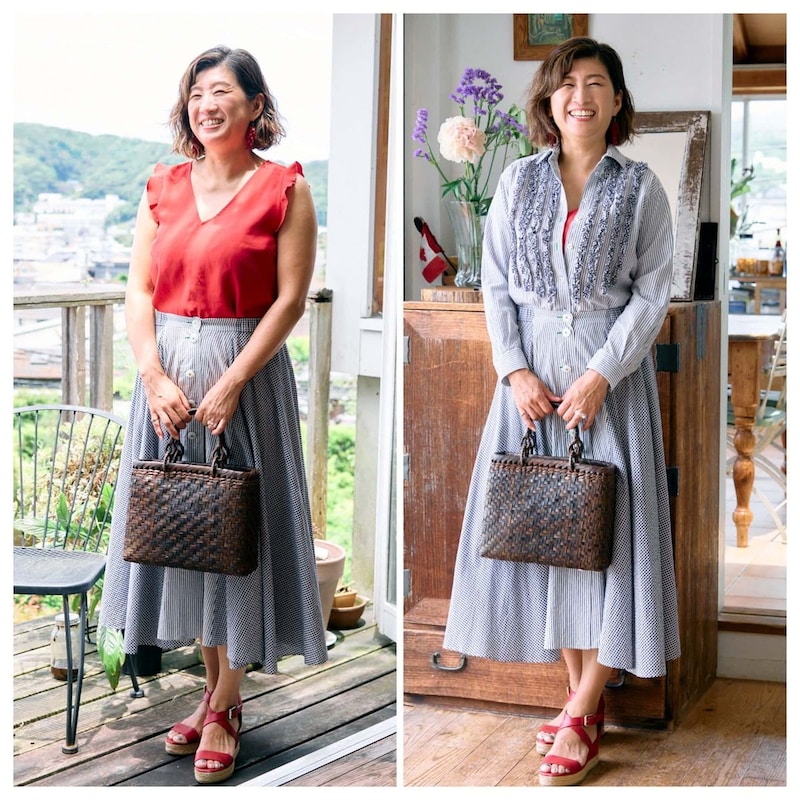 【1週間コーデ】ギンガム&ストライプ 大人のワザありフレアスカートを爽やかに着まわし ~〈金曜日〉#021 Yumi Tsuchiya~