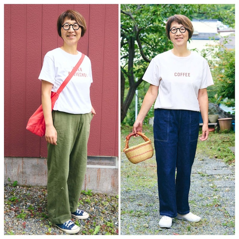 【1週間コーデ】毎月5千円のメガネ貯金。59歳が選んだ「6万円の黒縁メガネ」とロゴT～〈水曜日・木曜日〉#022 Emi Kirino～