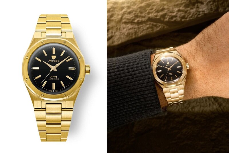 ニバダ・グレンヒェン「F77 Mark Ⅱ Gold Edition」￥324,500／自動巻／38㎜径／パワーリザーブは約38時間／10気圧防水