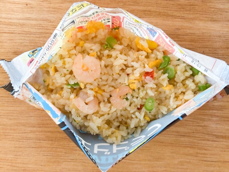 「エビピラフ」の電子レンジ加温時間は500wで約3分30秒、600wで約3分