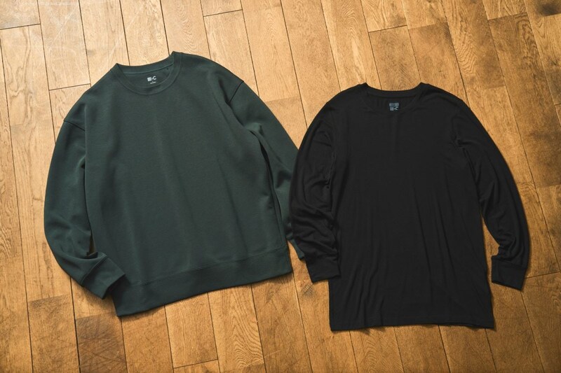 ユニクロ ：シー　右：極暖ヒートテックカシミヤブレンドクルーネックT/9分袖　左：オーバーサイズスウェットシャツ